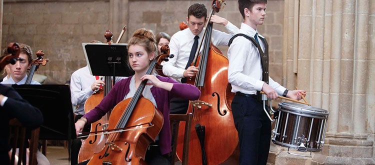 Students practising for Symphony Orchestra in Wells Cathedral