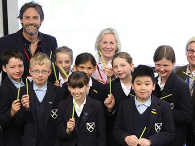 Share-a-Pencil launch at Wells Cathedral School with Tessa Munt