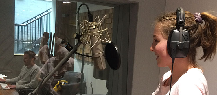 Harriet working on a voice-over