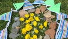 flowers, stones and flags
