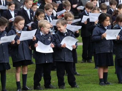 Children singing Christmas carols at Wells Preparatory School in Somerset