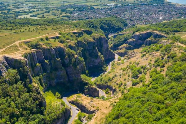 Aerial view of Cheddar Gorge