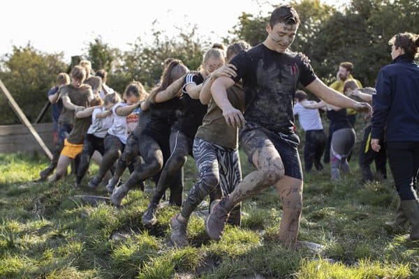 Pupils doing team building activity at our CCF Away Day