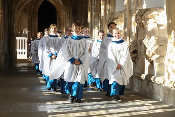 Choristers walking in Wells Cathedral