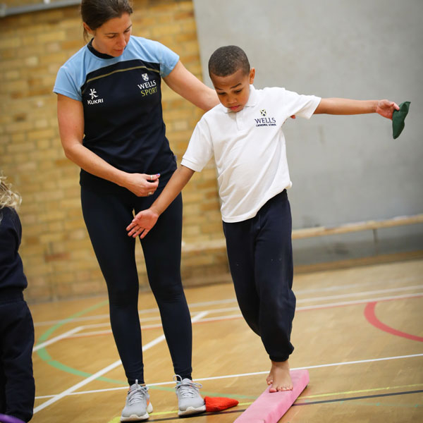 Child during PE lesson at our Independent Pre-Prep in Wells, Somerset