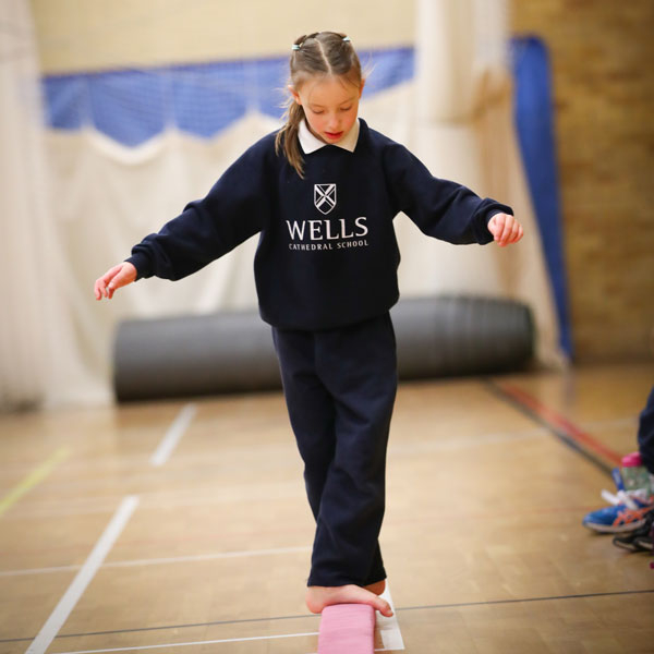 Child during PE lesson at our Independent Pre-Prep in Wells, Somerset