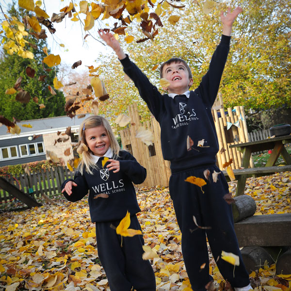 Children playing outside at our Independent Pre-Prep in Wells, Somerset