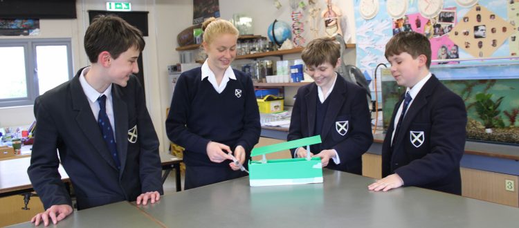 Four Year 8 pupils working on a STEM Faraday engineering challenge at our Independent School in Somerset