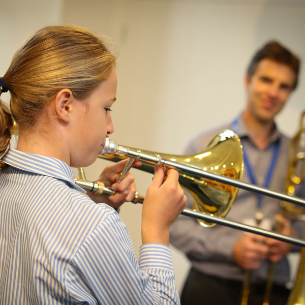 Young brass trombone player at our Specialist Music School