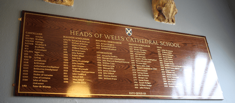 Plaque Commemorating Heads of School Wells Cathedral Somerset England WCS