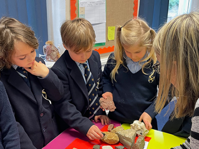 Year 3 Rocks and Fossils workshop at Wells Cathedral School an Independent Prep in Somerset England