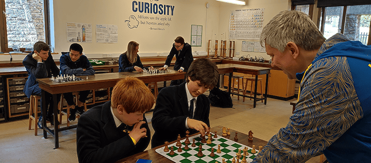 Chess Club receives a distinguished guest Oleksandr Matlak WCS Wells Cathedral School Independent Prep Somerset England