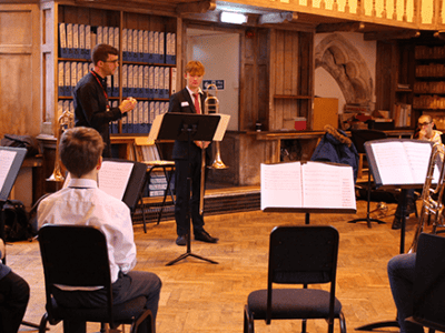 OW Joe Arnold and Trinity Laban Trombone Collective visit Wells Cathedral School WCS Independent Prep Somerset England