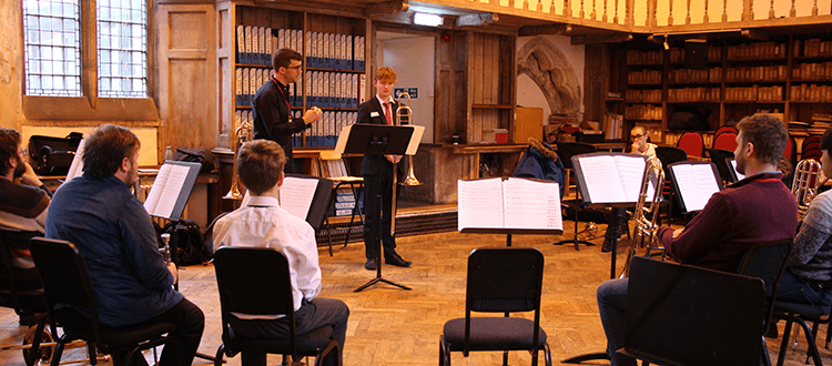 OW Joe Arnold and Trinity Laban Trombone Collective visit Wells Cathedral School WCS Independent Prep Somerset England