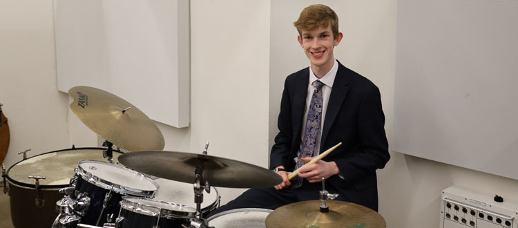 Lewis is in the running for UK Young Drummer of the Year WCS Wells Cathedral School Independent Prep Somerset England